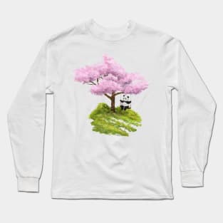 Panda on the tree swing Long Sleeve T-Shirt